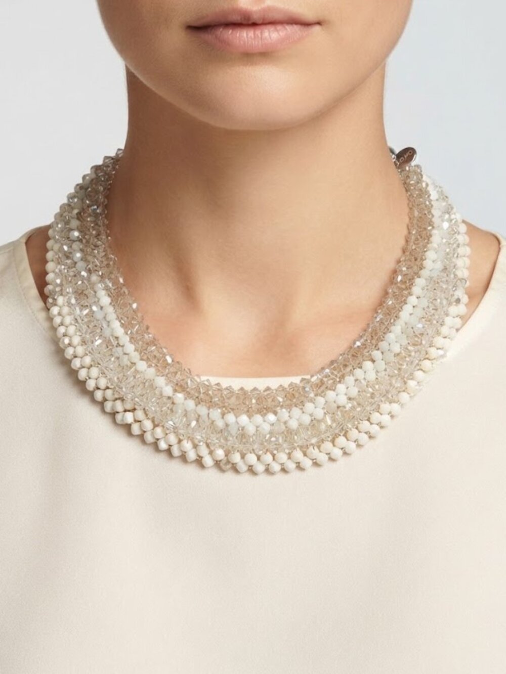 Rush by Denis & Charles Champagne Crystal Beaded Collar Statement Necklace